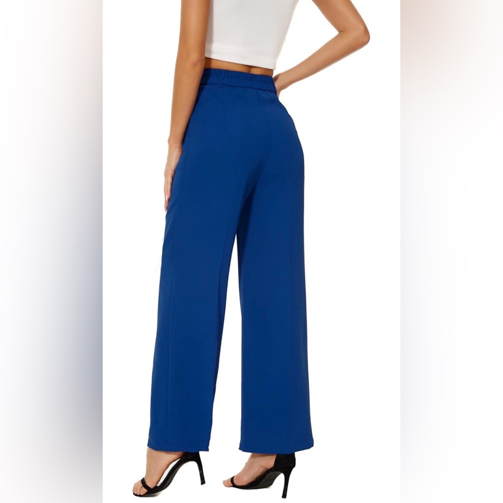 WideLeg Women's HighElastic WaistedinBack BusinessWork Trousers SuitPants Blue - Picture 3 of 5